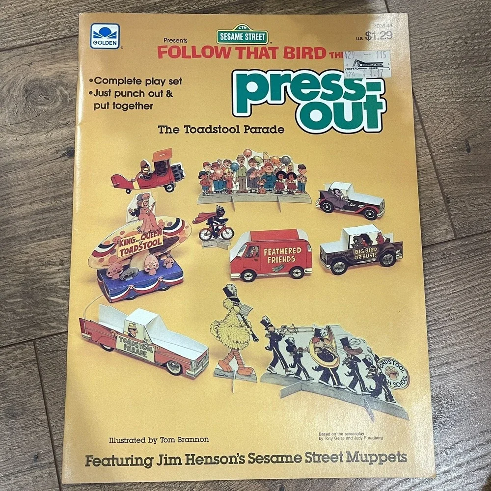 Sesame Street Vtg 1985 Golden  Follow That Bird Press-Out Toadstool‎ Parade